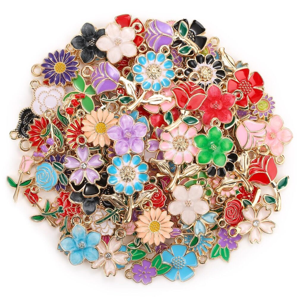 6741 150Pcs 75 Pairs Spring Flower Charms for Jewelry Making and Bracelets
